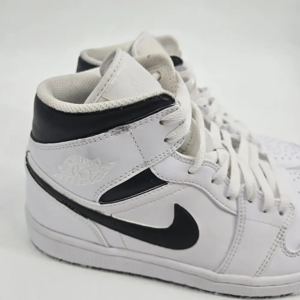 Nike Women's 8 Air Jordan 1 Mid White Black Sneakers Shoes Basketball Sports